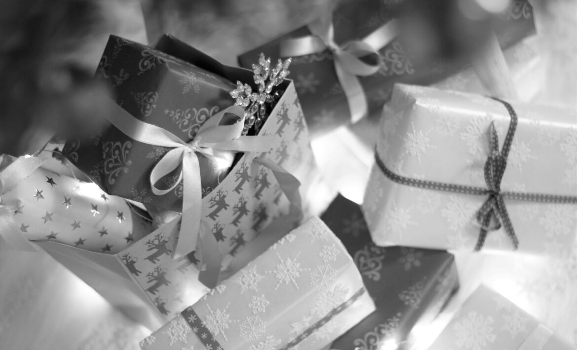 black and white photo of christmas presents | Gifts for Teen Dancers 2022 Dance Insight